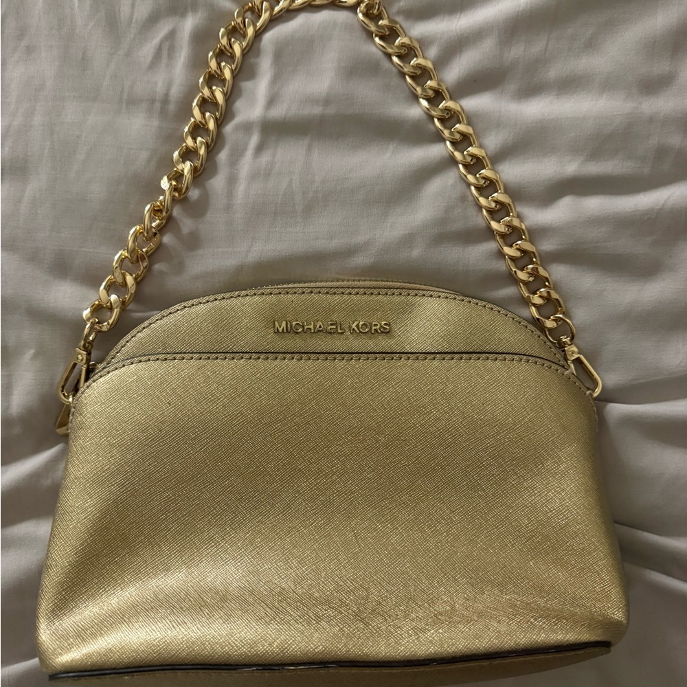 Michael Kors Metallic Gold Dome Crossbody with Chunky Chain